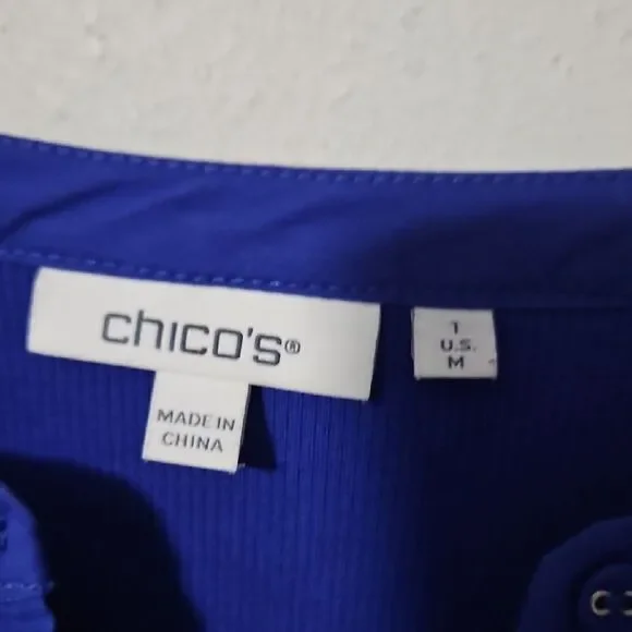 Chico's Royal Blue Tiered Short Sleeve Sleeve Dress - Picture 2 of 8